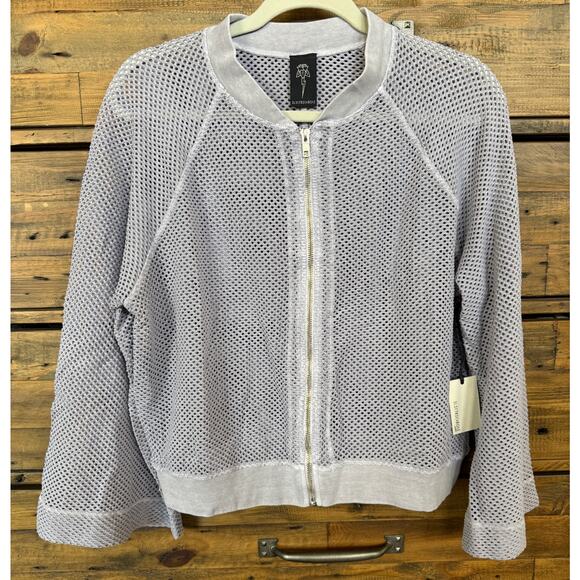 NWT Electric&Rose Gray Mesh Perforated Sheer Bomber Jacket Sz S